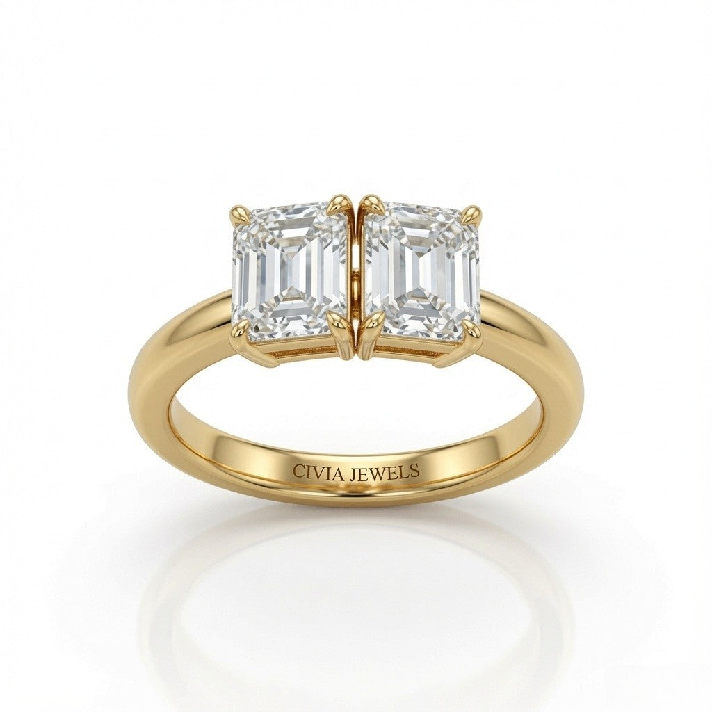 Yellow Gold Twinelle Toi et Moi Emerald Diamond Engagement Ring