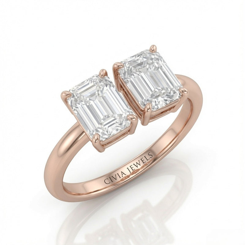 Rose Gold Twinelle Toi et Moi Emerald Diamond Engagement Ring