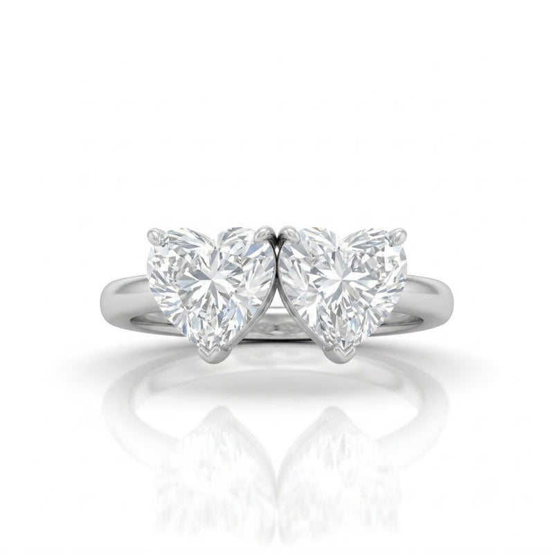 White Gold Twinelle Toi et Moi Heart Diamond Engagement Ring