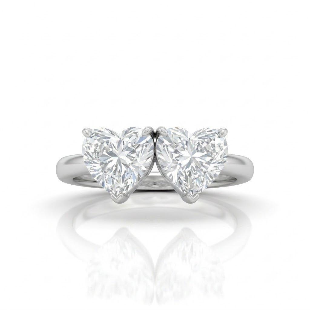 White Gold Twinelle Toi et Moi Heart Diamond Engagement Ring