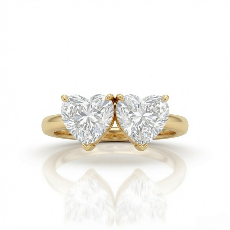 Yellow Gold Twinelle Toi et Moi Heart Diamond Engagement Ring