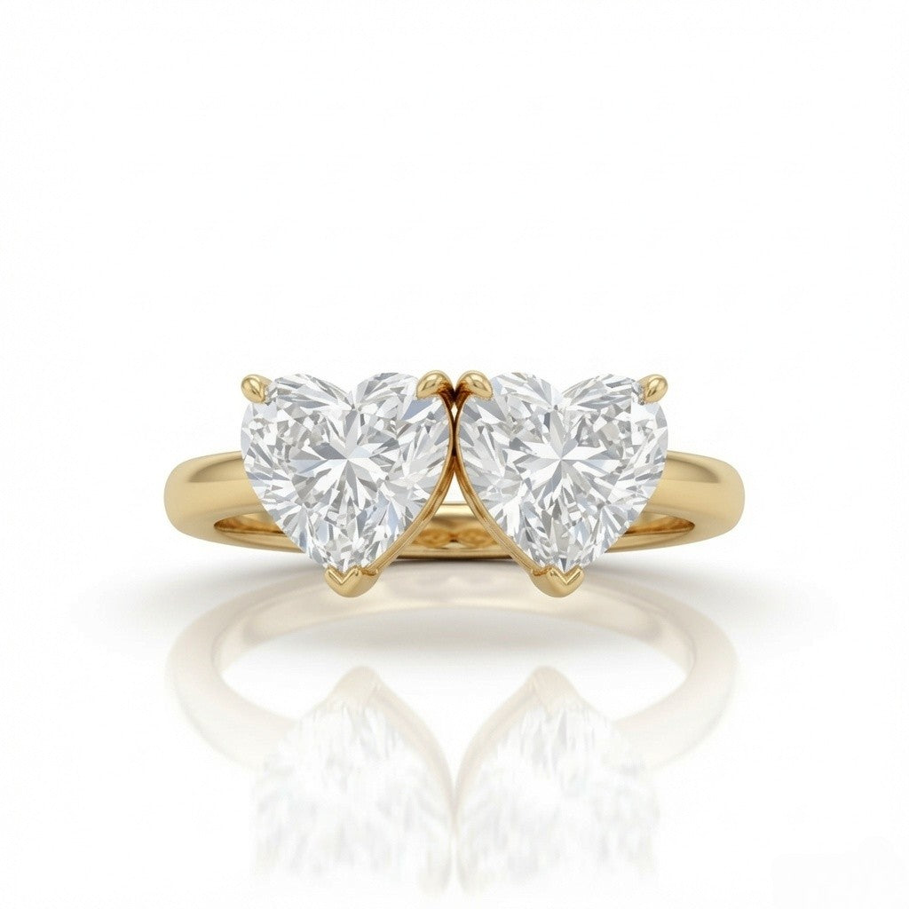 Yellow Gold Twinelle Toi et Moi Heart Diamond Engagement Ring