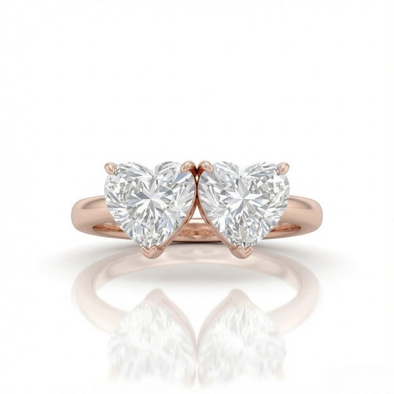Rose Gold Twinelle Toi et Moi Heart Diamond Engagement Ring