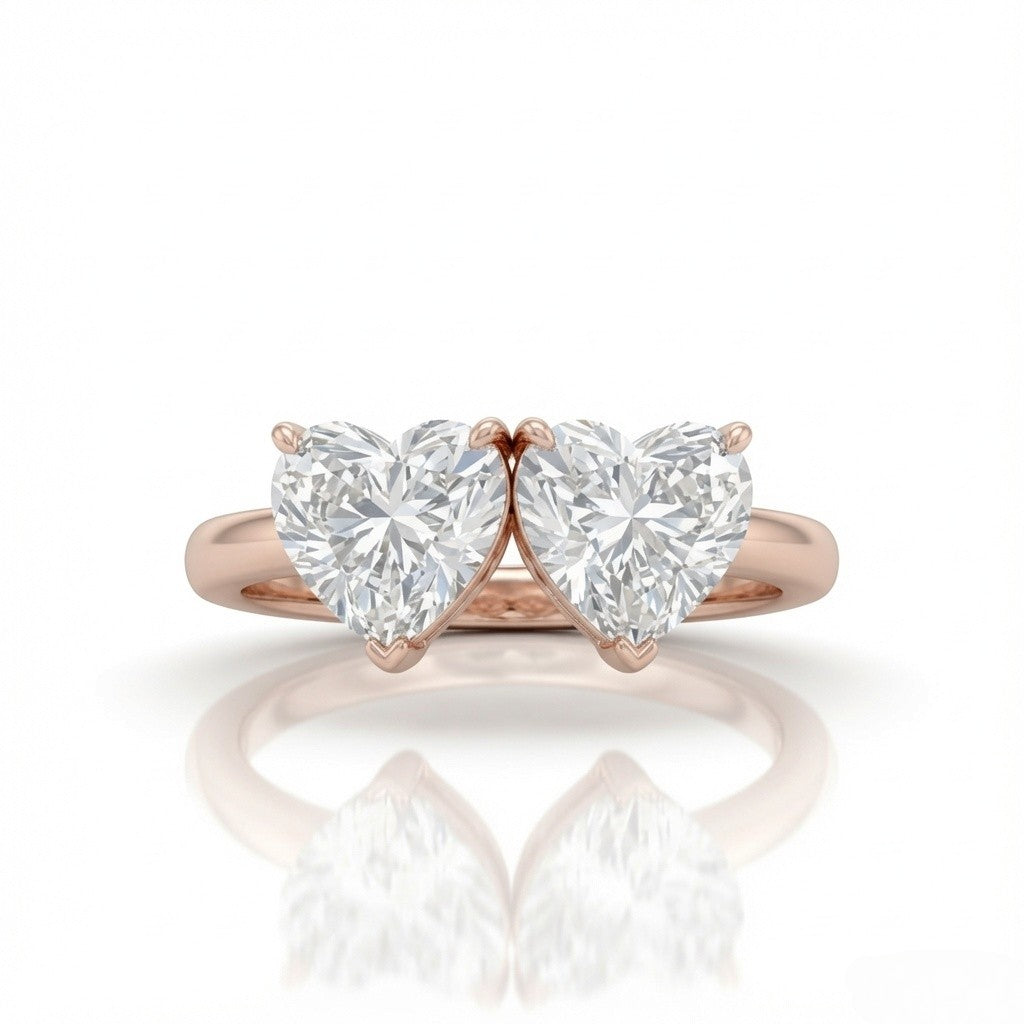 Rose Gold Twinelle Toi et Moi Heart Diamond Engagement Ring