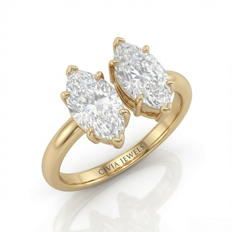 Yellow Gold Twinelle Toi et Moi Marquise Diamond Engagement Ring