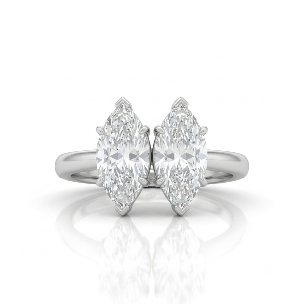Silver Twinelle Toi et Moi Marquise Diamond Engagement Ring