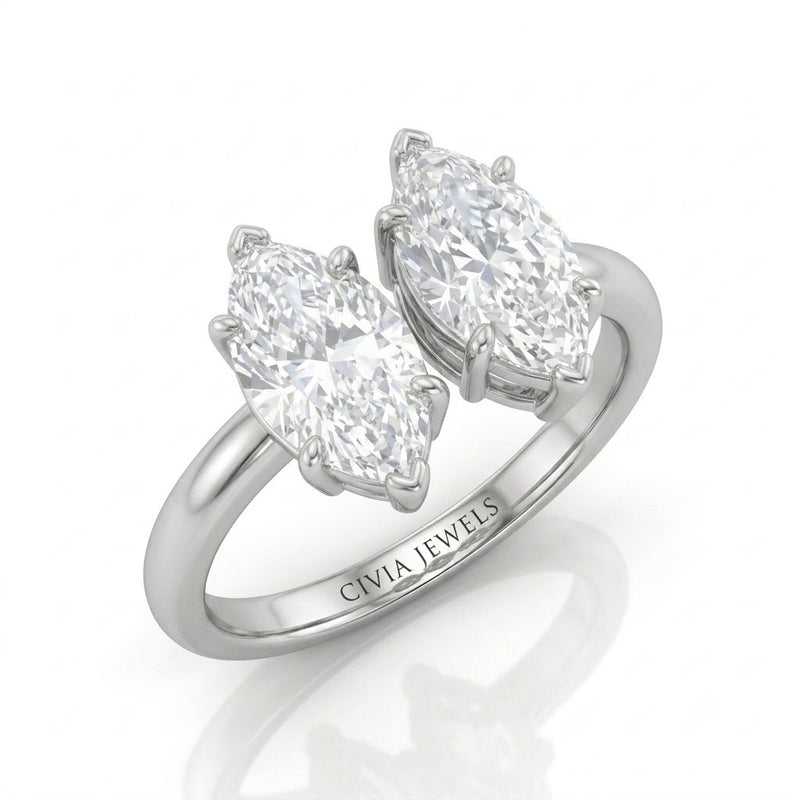 Silver Twinelle Toi et Moi Marquise Diamond Engagement Ring