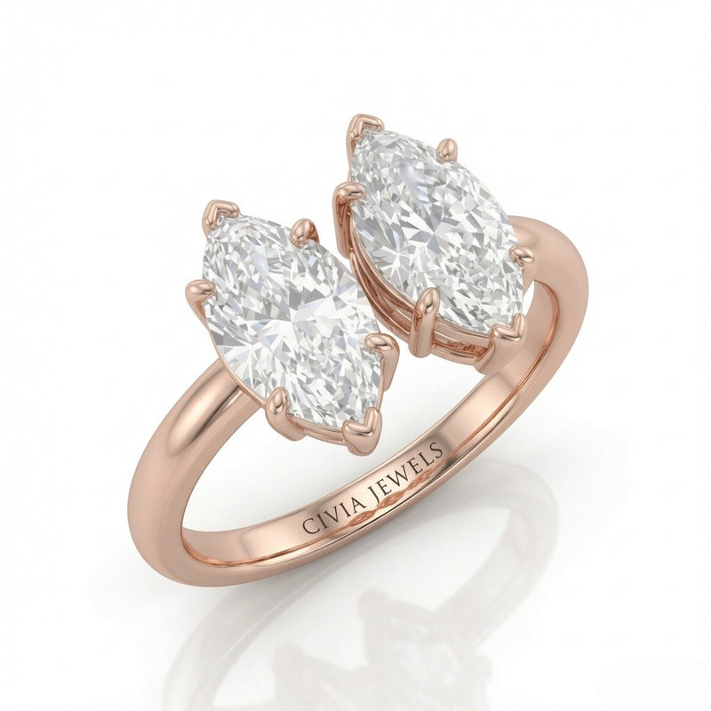 Rose Gold Twinelle Toi et Moi Marquise Diamond Engagement Ring