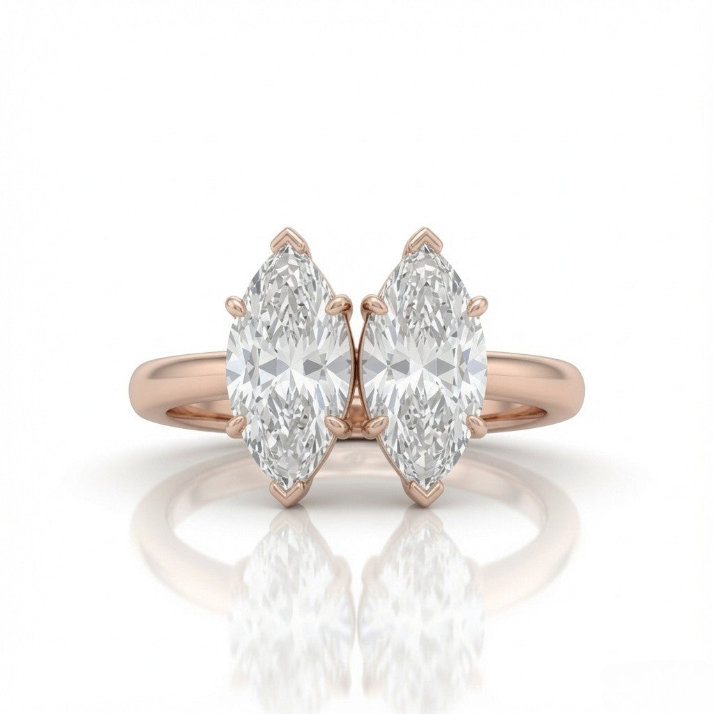 Rose Gold Twinelle Toi et Moi Marquise Diamond Engagement Ring
