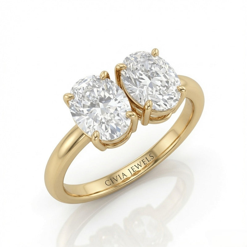 Yellow Gold Twinelle Toi et Moi Oval Diamond Engagement Ring