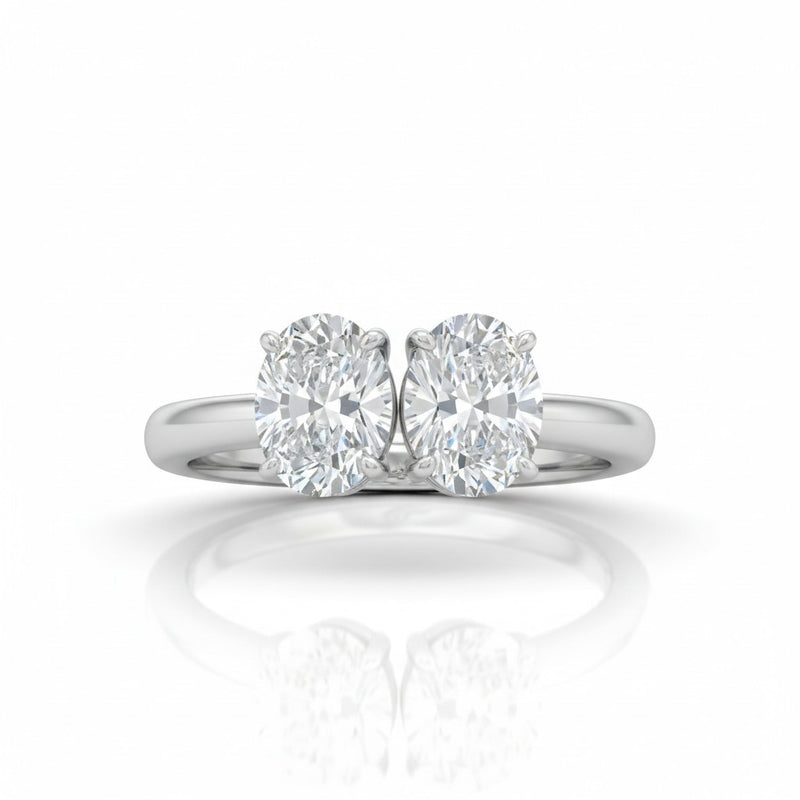 Silver Twinelle Toi et Moi Oval Diamond Engagement Ring