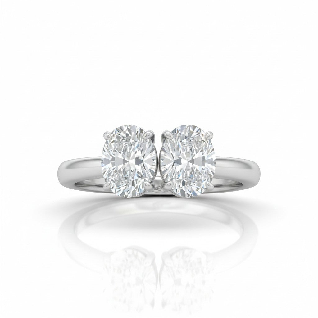 Silver Twinelle Toi et Moi Oval Diamond Engagement Ring