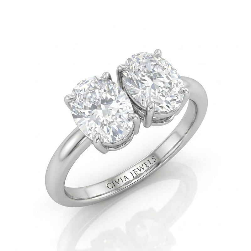 Silver Twinelle Toi et Moi Oval Diamond Engagement Ring