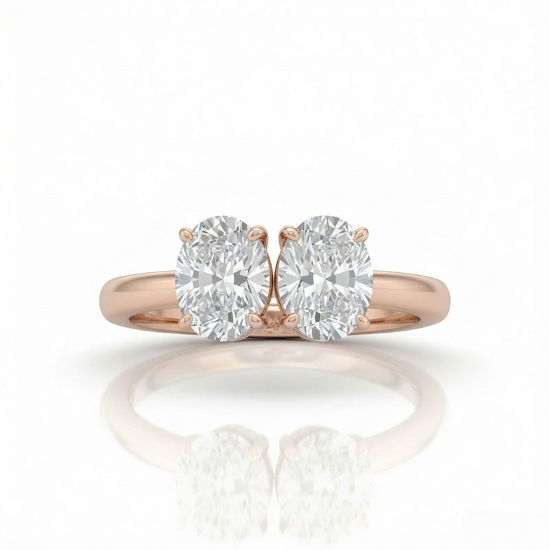 Rose Gold Twinelle Toi et Moi Oval Diamond Engagement Ring