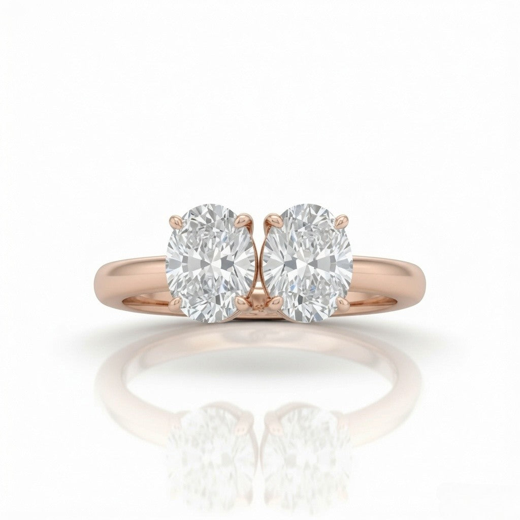 Rose Gold Twinelle Toi et Moi Oval Diamond Engagement Ring