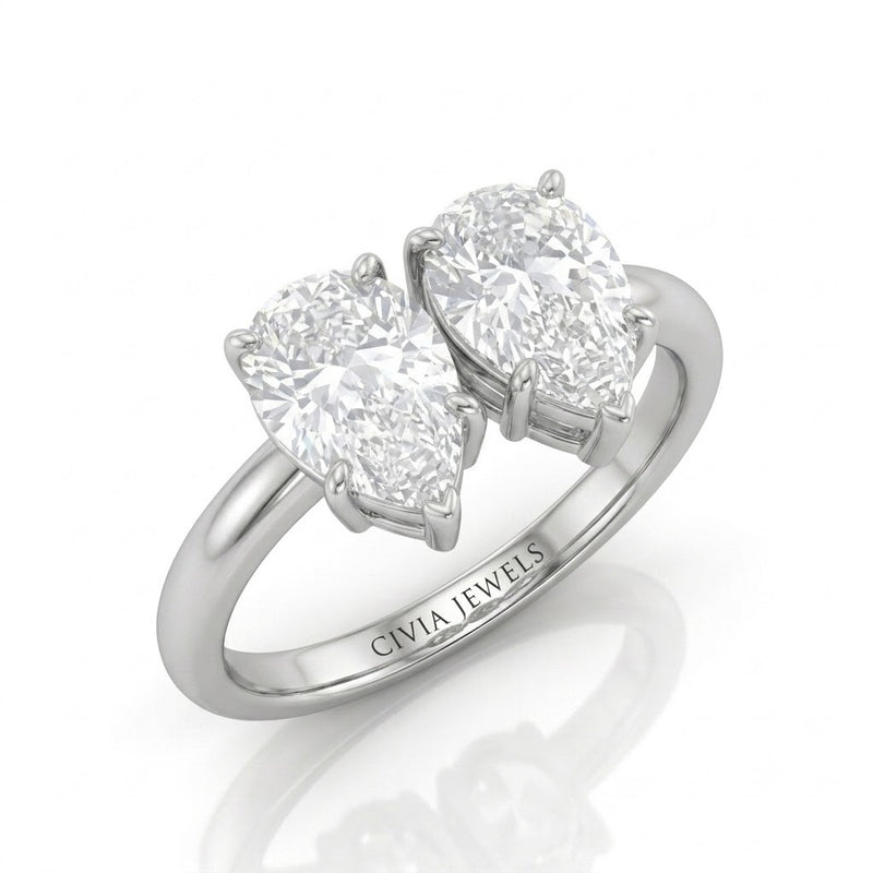 Silver Twinelle Toi et Moi Pear Diamond Engagement Ring