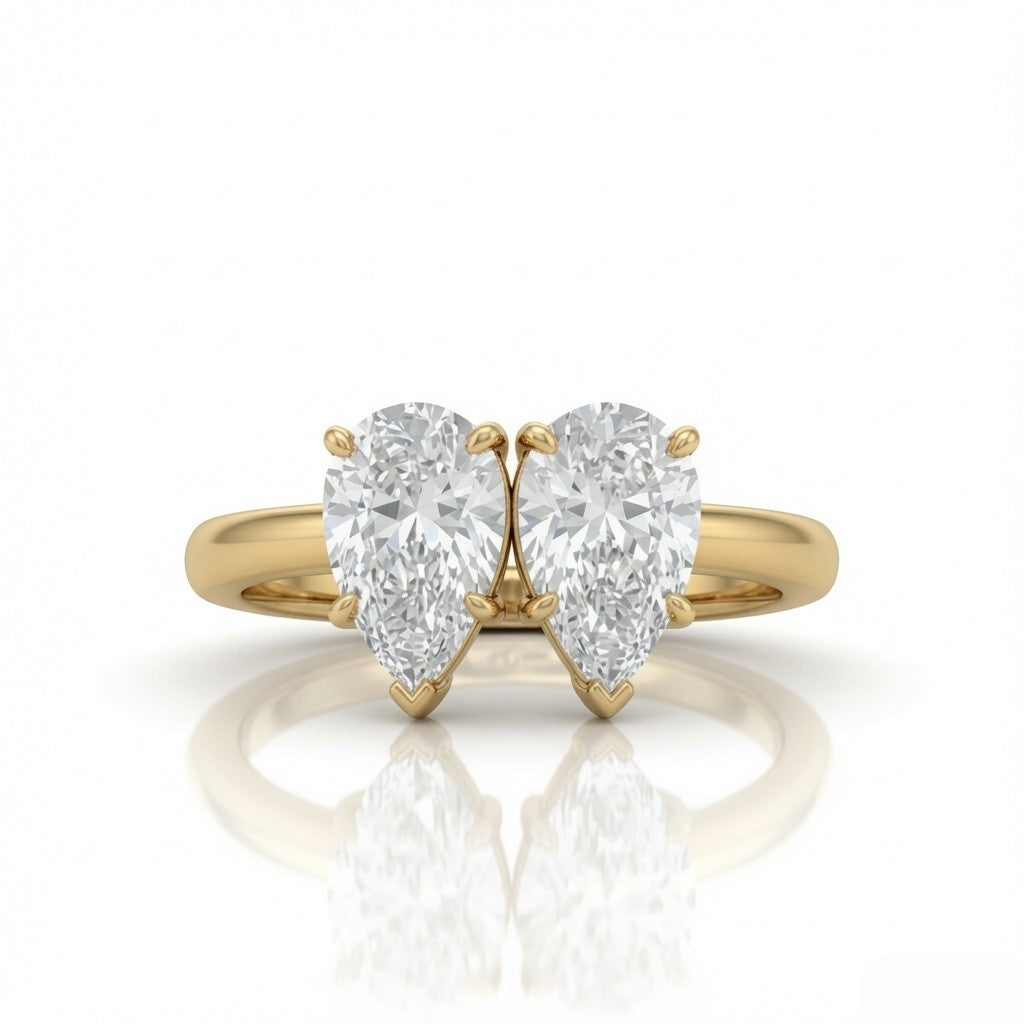 Yellow Gold Twinelle Toi et Moi Pear Diamond Engagement Ring