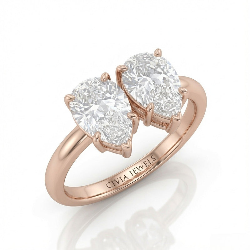 Rose Gold Twinelle Toi et Moi Pear Diamond Engagement Ring