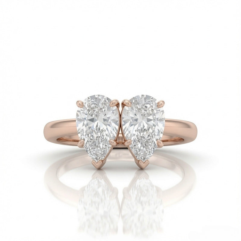 Rose Gold Twinelle Toi et Moi Pear Diamond Engagement Ring