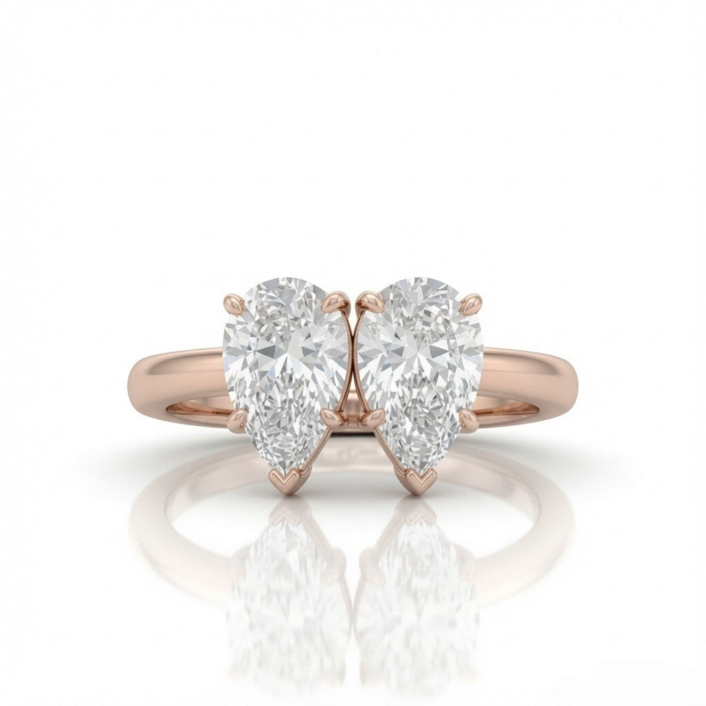 Rose Gold Twinelle Toi et Moi Pear Diamond Engagement Ring