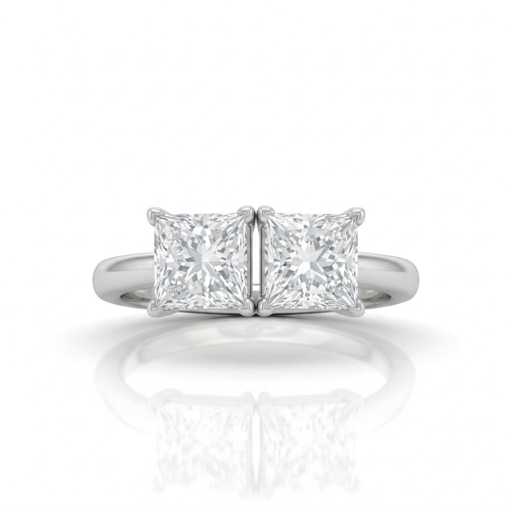 Silver Twinelle Toi et Moi Princess Diamond Engagement Ring