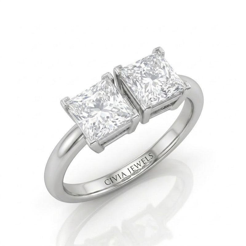 White Gold Twinelle Toi et Moi Princess Diamond Engagement Ring