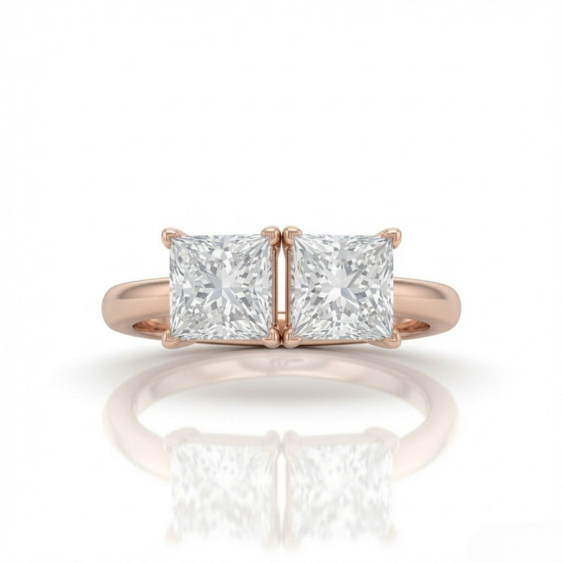 Rose Gold Twinelle Toi et Moi Princess Diamond Engagement Ring