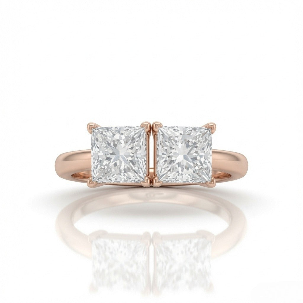 Rose Gold Twinelle Toi et Moi Princess Diamond Engagement Ring