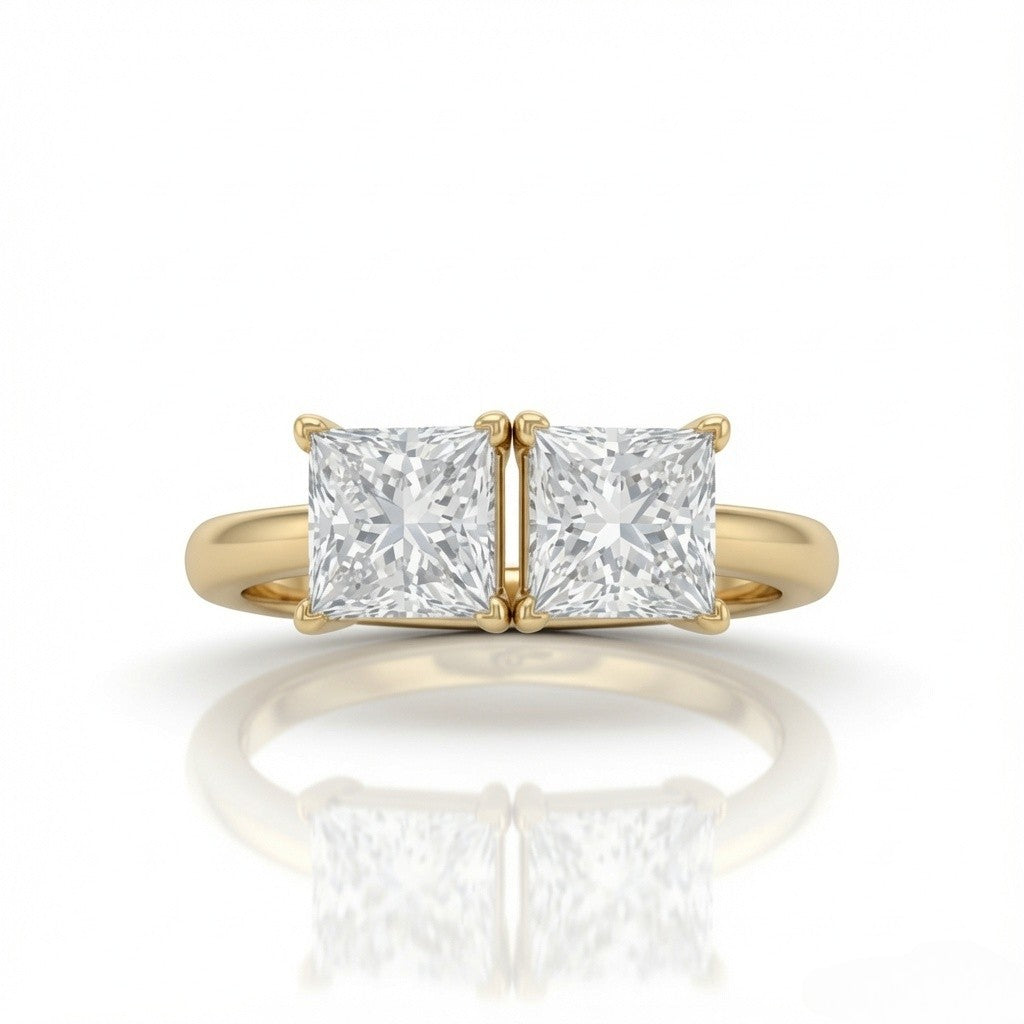 Yellow Gold Twinelle Toi et Moi Princess Diamond Engagement Ring