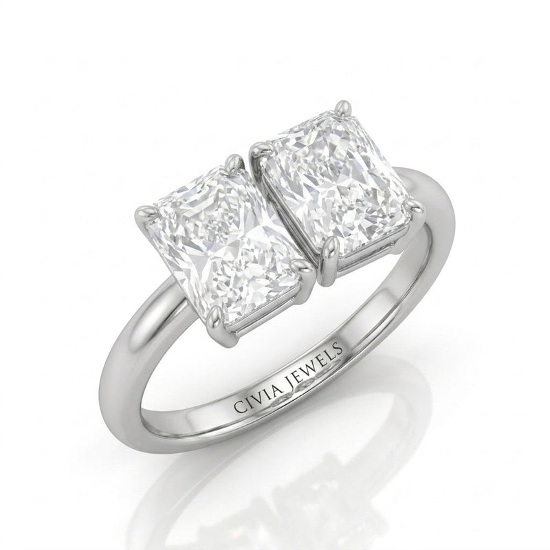 White Gold Twinelle Toi et Moi Radiant Diamond Engagement Ring