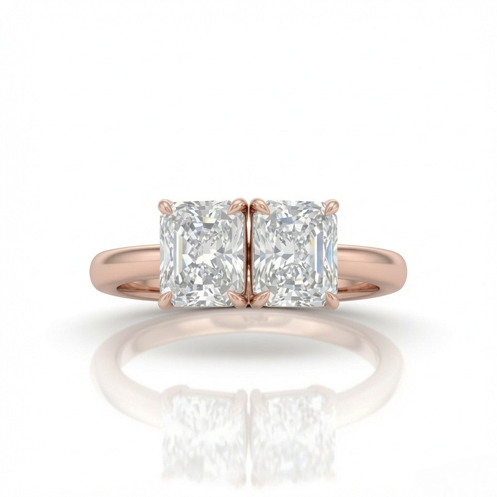 Rose Gold Twinelle Toi et Moi Radiant Diamond Engagement Ring