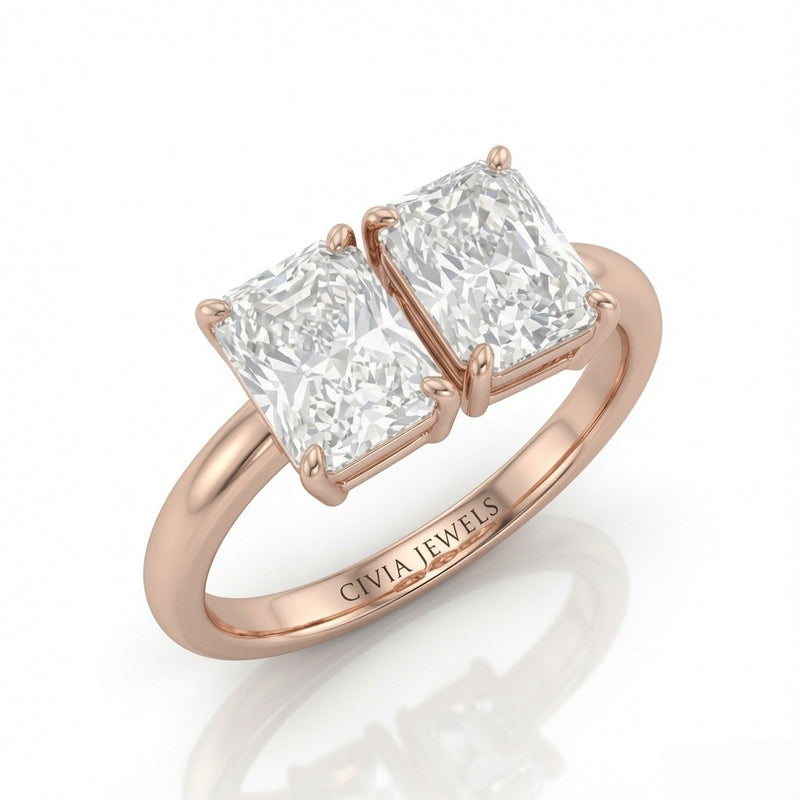 Rose Gold Twinelle Toi et Moi Radiant Diamond Engagement Ring