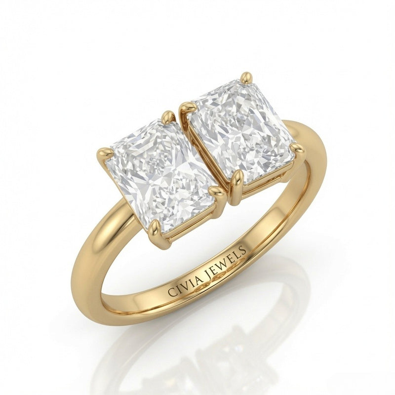 Yellow Gold Twinelle Toi et Moi Radiant Diamond Engagement Ring