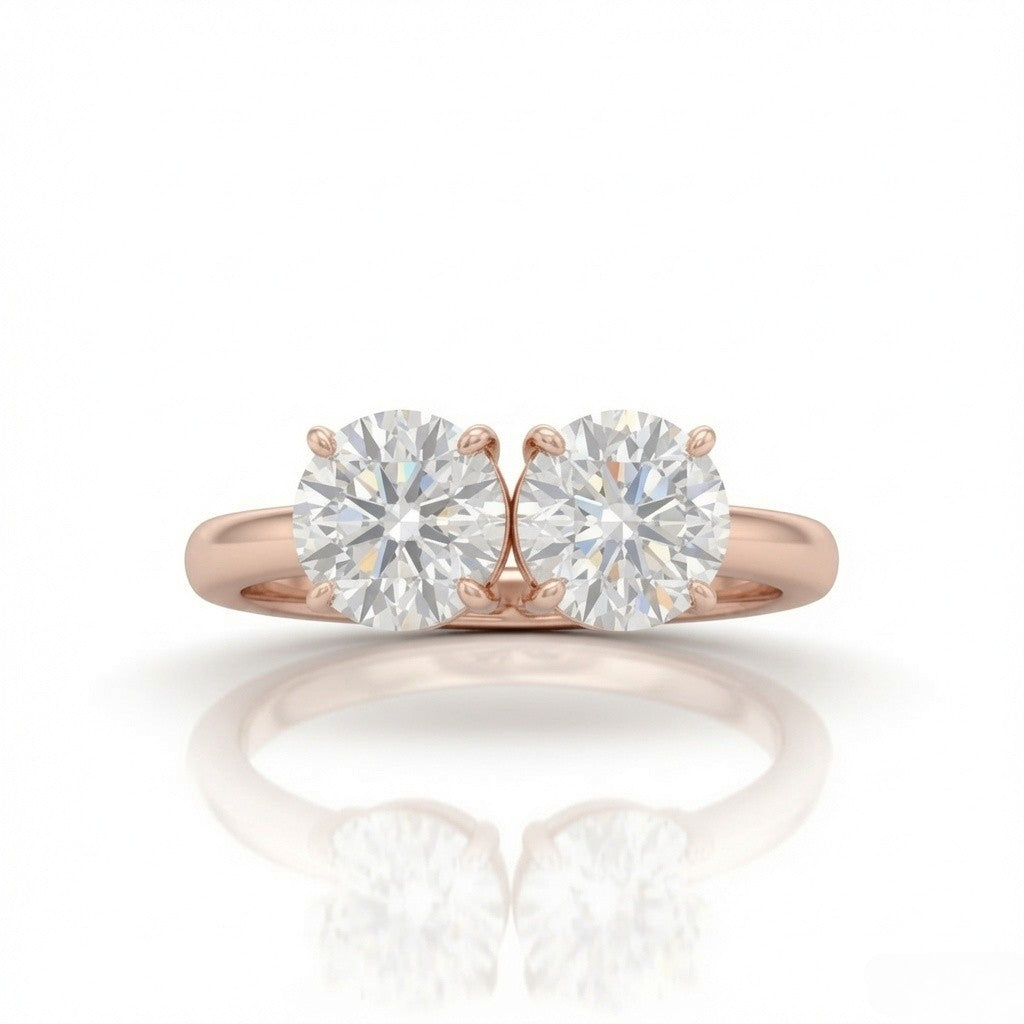 Rose Gold Twinelle Toi et Moi Round Diamond Engagement Ring