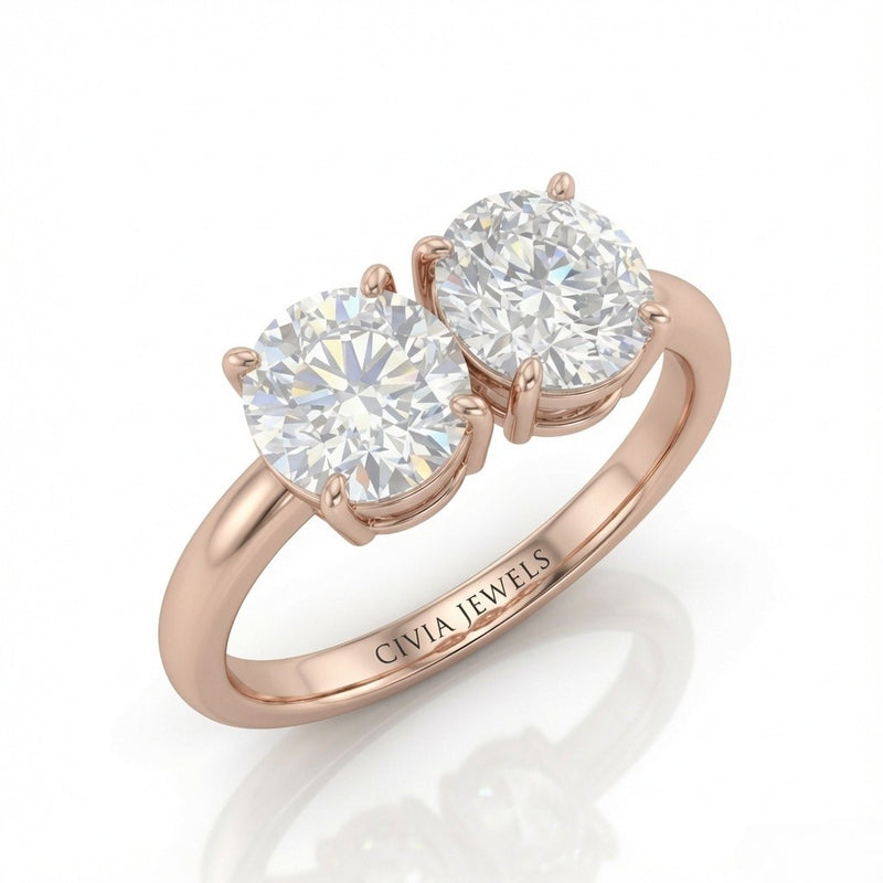 Rose Gold Twinelle Toi et Moi Round Diamond Engagement Ring