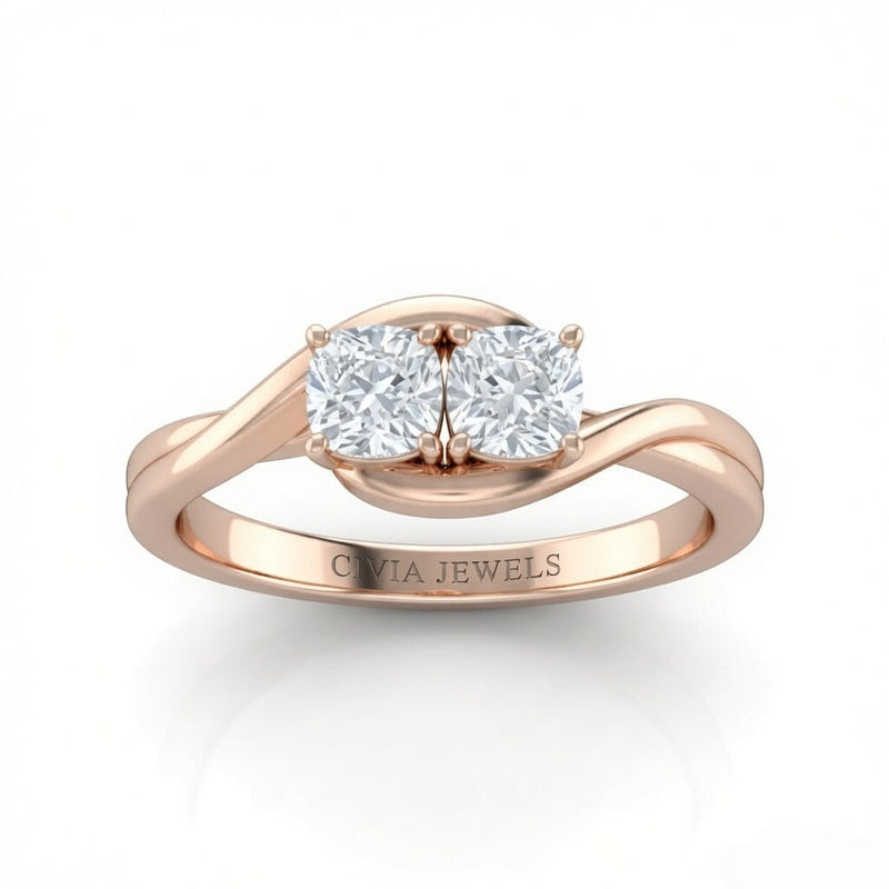 Rose Gold Duet Wave Two Stone Cushion Diamond Engagement Ring