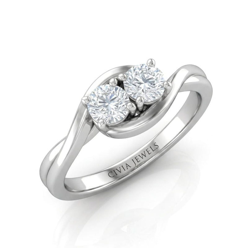 White Gold Duet Wave Two Stone Round Diamond Engagement Ring
