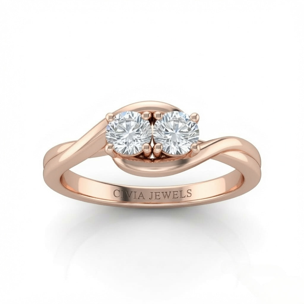 Rose Gold Duet Wave Two Stone Round Diamond Engagement Ring