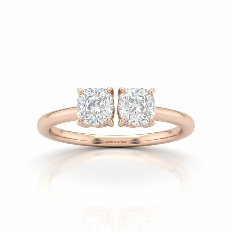 Rose Gold Lumina Twin Cushion Two Stone Diamond Engagement Ring
