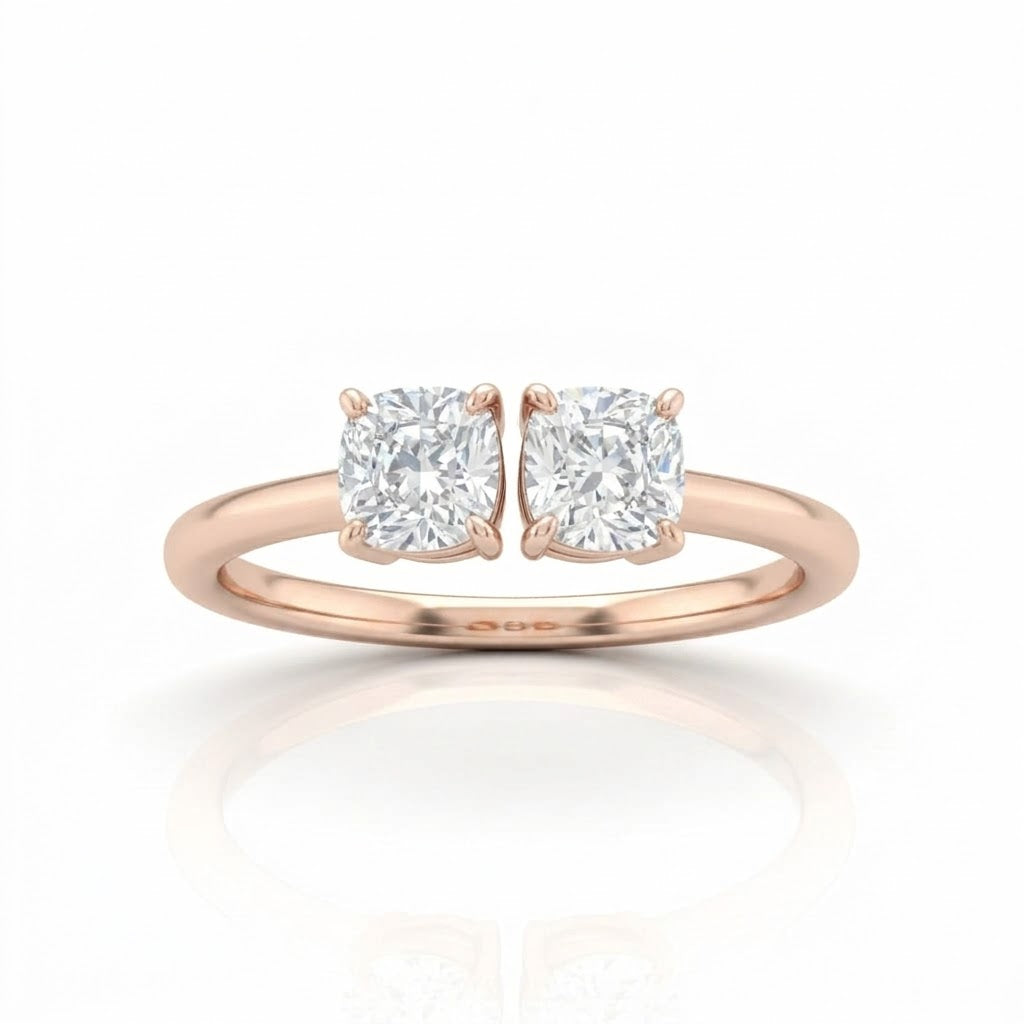 Rose Gold Lumina Twin Cushion Two Stone Diamond Engagement Ring