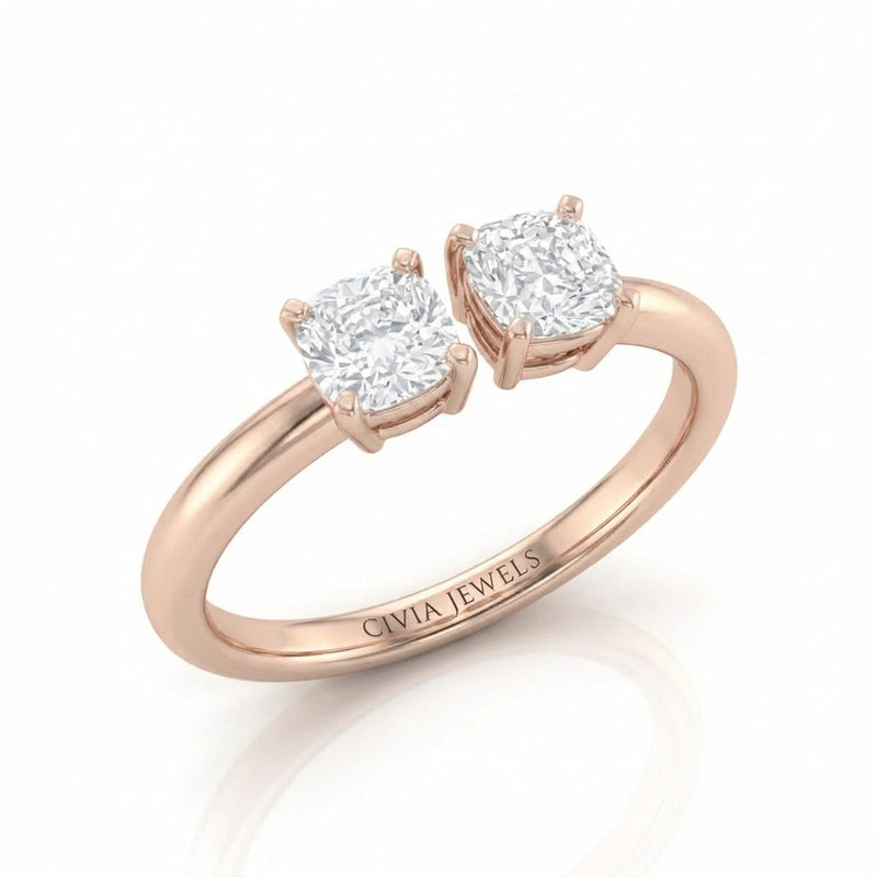 Rose Gold Lumina Twin Cushion Two Stone Diamond Engagement Ring