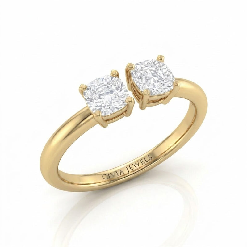 Yellow Gold Lumina Twin Cushion Two Stone Diamond Engagement Ring