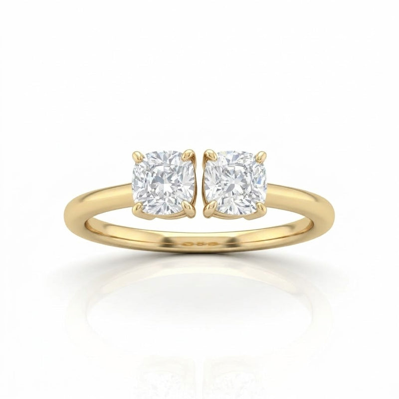 Yellow Gold Lumina Twin Cushion Two Stone Diamond Engagement Ring