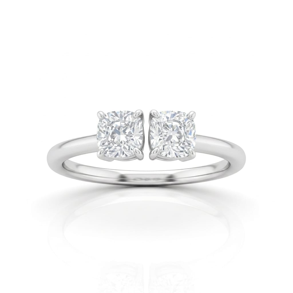Silver Lumina Twin Cushion Two Stone Diamond Engagement Ring