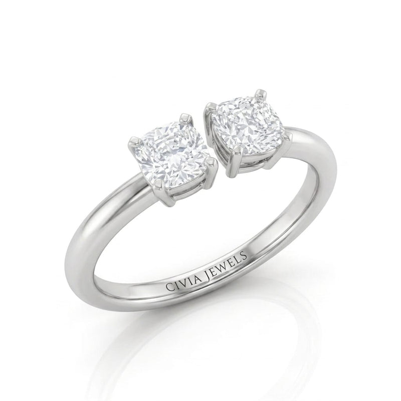 Silver Lumina Twin Cushion Two Stone Diamond Engagement Ring