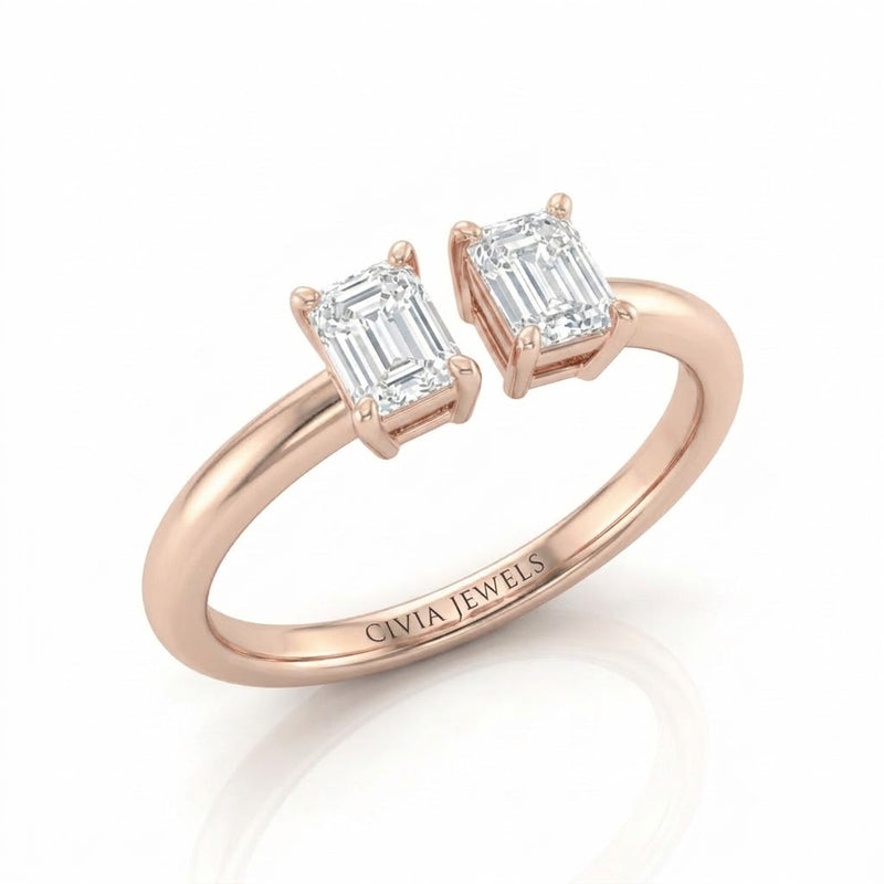 Rose Gold Lumina Twin Emerald Two Stone Diamond Engagement Ring