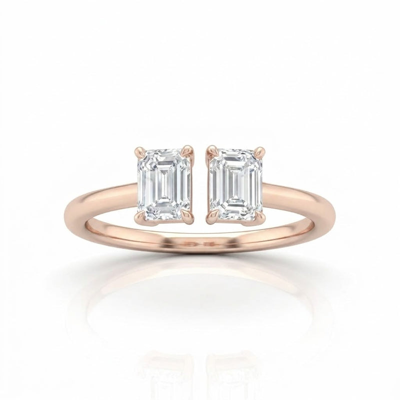 Rose Gold Lumina Twin Emerald Two Stone Diamond Engagement Ring