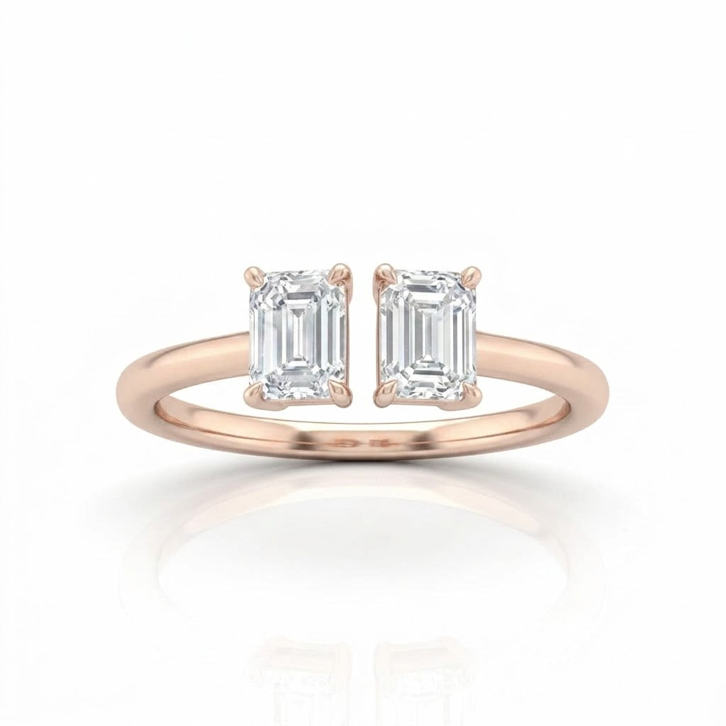 Rose Gold Lumina Twin Emerald Two Stone Diamond Engagement Ring