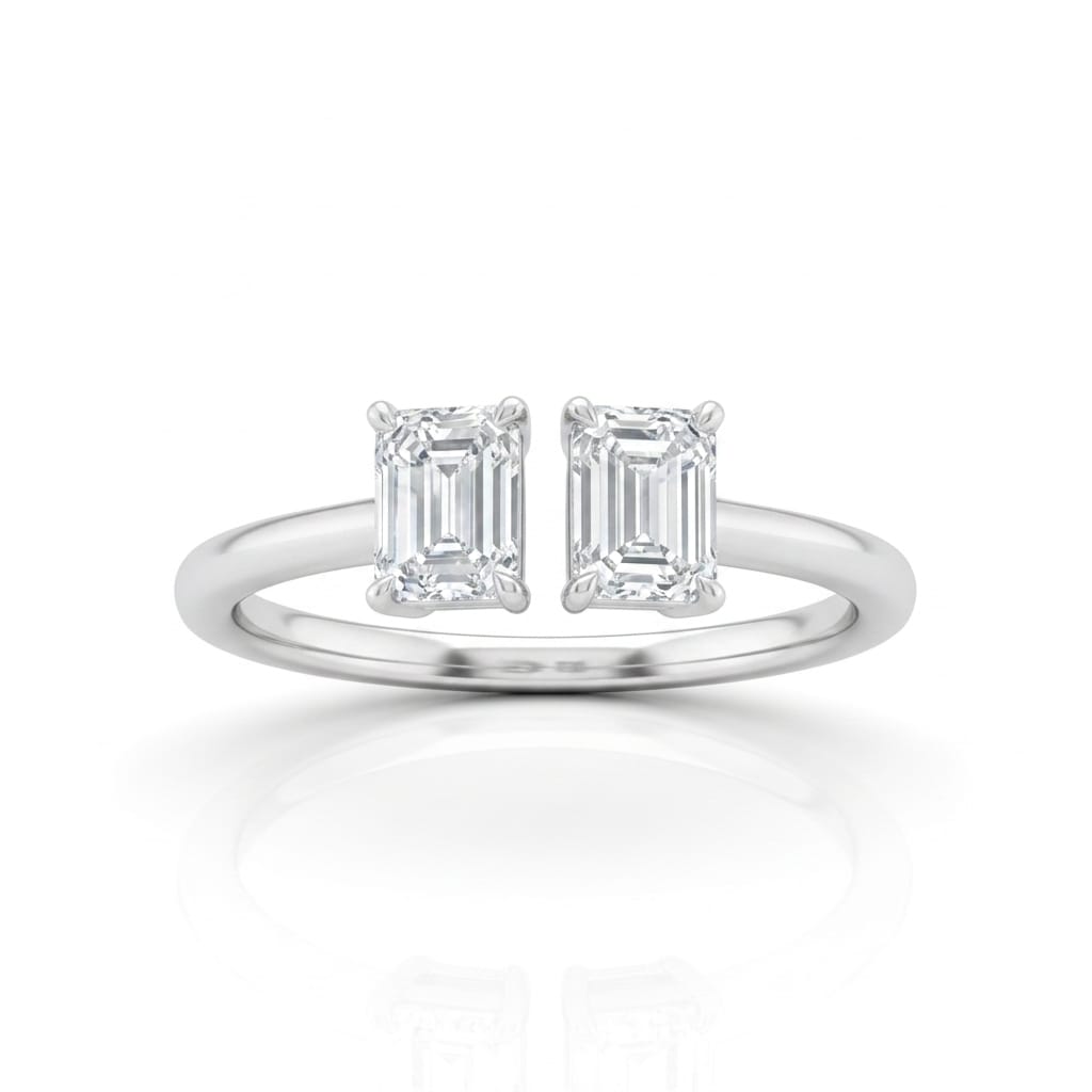 White Gold Lumina Twin Emerald Two Stone Diamond Engagement Ring