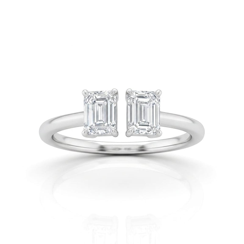 Silver Lumina Twin Emerald Two Stone Diamond Engagement Ring